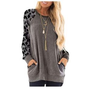 Haute edt leopard raglan pullover crewneck sweatshirt top shirt large